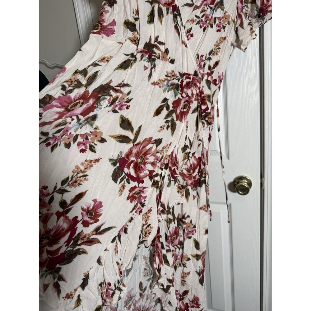 Xhilaration XXL Ivory Floral Maxi Dress Boho Cottagecore Short Sleeve - Picture 3 of 12